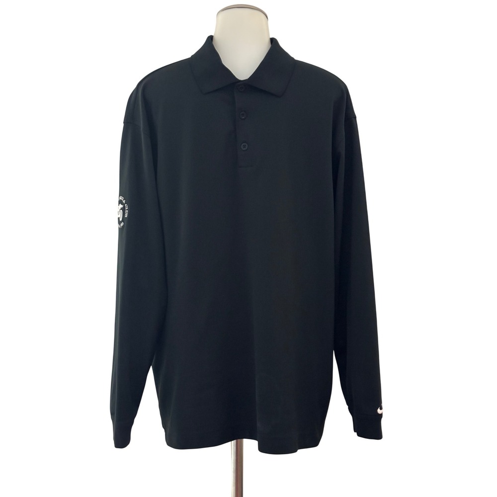 Nike Golf Polo Shirt Mens Large Black Long Sleeve Peninsula Clubb Excellent!